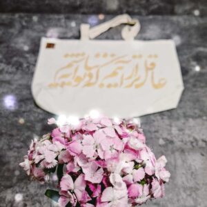 ساک پارچه ای با طرح شعر عاقل تر از آنیم که دیوانه نباشیم